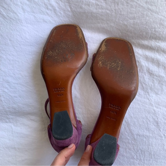 Vintage Prada Suede Stitch Square Toe Sandal Block Heels Purple - Picture 6 of 7